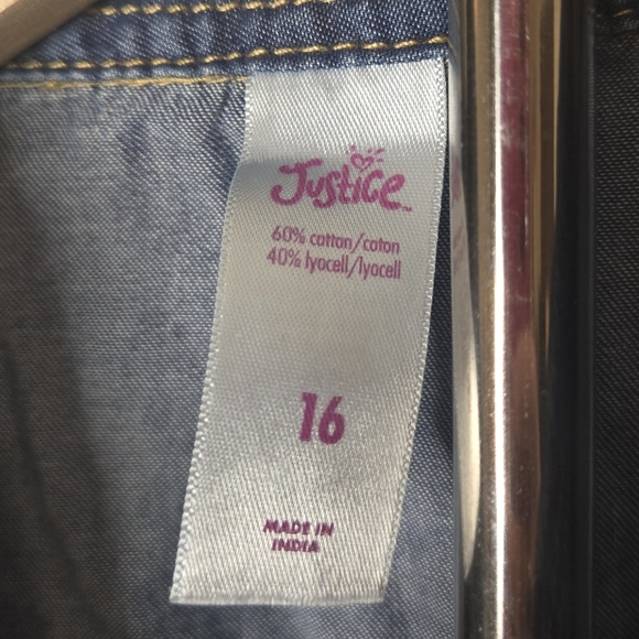 Justice Girls Size 16 Blue Denim Shirt Dress – Stylish & Comfy! - Picture 6 of 8
